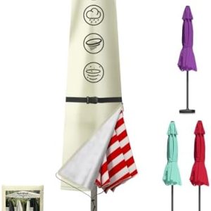 Patio Umbrella Cover - 600D Waterproof Umbrella Protection for 7-11 Feet Market Garden Umbrellas - Windproof Zippered De