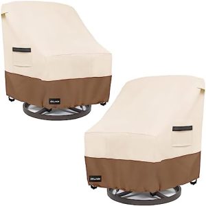 Heavy Duty Waterproof Outdoor Swivel Lounge Chair Covers 2 Pack - Durable 600D Protection for Patio Furniture, Beige & B